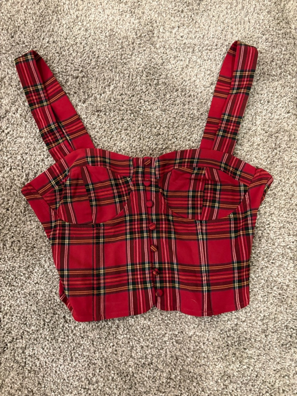 Forever 21 Red Plaid Button-Front Crop Top